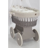 Baby wiegje grote wielen Grijs met Textiel Beige