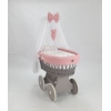 Baby wiegje grote wielen Grijs met Textiel Poederroze