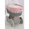 Baby wiegje grote wielen Grijs met Textiel Poederroze