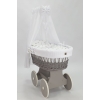 Baby wiegje grote wielen Grijs met Textiel Wit