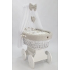 Baby wiegje grote wielen Wit met Textiel Beige