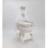 Baby wiegje grote wielen Wit met Textiel Beige
