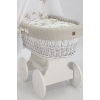 Baby wiegje grote wielen Wit met Textiel Beige