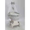Baby wiegje grote wielen Wit met Textiel Grijs