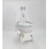 Baby wiegje grote wielen Wit met Textiel Grijs