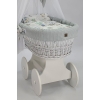 Baby wiegje grote wielen Wit met Textiel Grijs