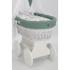 Baby wiegje grote wielen Wit met Textiel Khaki