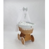 Baby wiegje Rotan Wieg Naturel Grote Wielen met Textiel Grijs