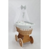 Baby wiegje Rotan Wieg Naturel Grote Wielen met Textiel Grijs