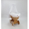 Baby wiegje Rotan Wieg Naturel met Grote Wielen met Textiel Wit