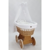 Baby wiegje Rotan Wieg Naturel met Grote Wielen met Textiel Wit