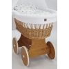 Baby wiegje Rotan Wieg Naturel met Grote Wielen met Textiel Wit