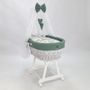 Baby Wiegje- Rotan Wieg Wit met Kleine Wieltjes - Textiel Khaki Wafel