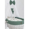 Baby Wiegje- Rotan Wieg Wit met Kleine Wieltjes - Textiel Khaki Wafel