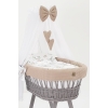Grijze Rotan Baby Wiegje Textiel Beige-Wit