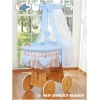 Babywieg op Wielen / Rieten Babybed met Hemeltje Blauw Amelie