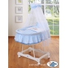 Babywieg op Wielen / Rieten Babybed met Hemeltje -  Blauw Teddy Bear Branaba