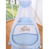 Babywieg op Wielen / Rieten Babybed met Hemeltje -  Blauw Teddy Bear Branaba