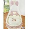 Babywieg op Wielen / Rieten Babybed met Hemeltje -  Bruin Bear With Bow