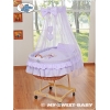 Babywieg op Wielen / Rieten Babybed met Hemeltje -  Purper Bear With Bow