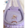 Babywieg op Wielen / Rieten Babybed met Hemeltje -  Purper Bear With Bow