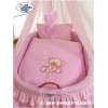 Babywieg op Wielen / Rieten Babybed met Hemeltje -  Roze Bear With Bow