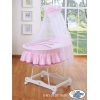 Babywieg op Wielen / Rieten Babybed met Hemeltje -  Roze Teddy Bear Branaba