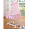 Babywieg op Wielen / Rieten Babybed met Hemeltje -  Roze Welterusten