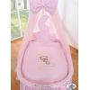 Babywieg op Wielen / Rieten Babybed met Hemeltje -  Roze Welterusten