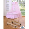 Babywieg op Wielen / Rieten Babybed met Hemeltje -  Roze Welterusten