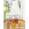 Babywieg op Wielen / Rieten Babybed met Hemeltje Wit Amelie