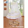 Babywieg op Wielen / Rieten Babybed met Hemeltje -  Wit Bear With Bow