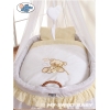 Babywieg op Wielen / Rieten Babybed met Hemeltje -  Wit Bear With Bow