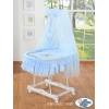 Babywieg op Wielen / Rieten Babymand met Hemeltje -  Blauw Bear With Bow
