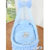 Babywieg op Wielen / Rieten Babymand met Hemeltje -  Blauw Bear With Bow