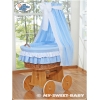 Babywieg op Wielen / Rieten Babymand met Hemeltje  Blauw Bellamie