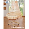 Babywieg op Wielen / Rieten Babymand met Hemeltje -  Perzik Bear With Bow