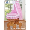 Babywieg op Wielen / Rieten Babymand met Hemeltje  Roze Bellamie Voor Meisjes
