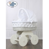 Babywieg op Wielen / Rieten en Houten Wieg - met Kap - Beddengoed Bianca