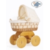 Babywieg op Wielen / Rieten en Houten Wieg - met Kap - Beddengoed Isabella