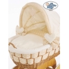 Babywieg op Wielen / Rieten en Houten Wieg - met Kap - Beddengoed Isabella