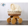 Babywieg op Wielen / Rieten en Houten Wieg - met Kap - Beddengoed Isabella