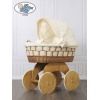 Babywieg op Wielen / Rieten en Houten Wieg - met Kap - Beddengoed Isabella