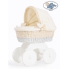 Babywieg op Wielen / Rieten en Houten Wieg - met Kap - Beddengoed Isabella