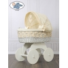 Babywieg op Wielen / Rieten en Houten Wieg - met Kap - Beddengoed Isabella