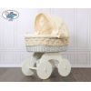 Babywieg op Wielen / Rieten en Houten Wieg - met Kap - Beddengoed Isabella