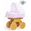 Babywieg op Wielen / Rieten en Houten Wieg - met Kap - Beddengoed Roze Hanna
