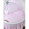 Babywieg op Wielen / Rieten en Houten Wieg - met Kap - Beddengoed Roze Hanna