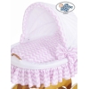 Babywieg op Wielen / Rieten en Houten Wieg - met Kap - Beddengoed Roze Hanna
