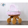 Babywieg op Wielen / Rieten en Houten Wieg - met Kap - Beddengoed Roze Hanna